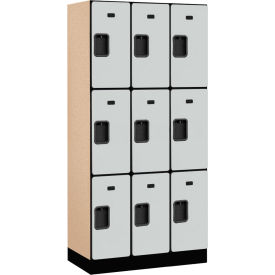 3-Tier 9 Door Designer Wood Locker, 36"W x 18"D x 76"H, Gray, Partially Assembled