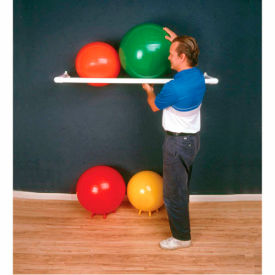 White PVC Wall Rack For Inflatable Exercise Balls, 1 Shelf, Holds 3 Balls, 64"L x 18"W x 2"H