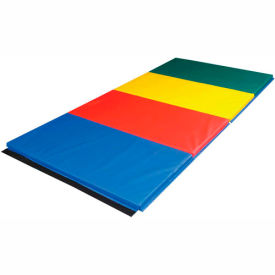 Accordion-Fold Exercise Mat, 1-3/8" PU Foam with Cover, 6' x 12', Rainbow Colors
