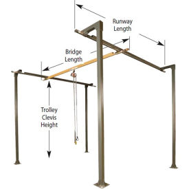 1/2 Ton Bridge Crane, 12' Bridge Length, 8' Runway Length, 10' Ht, 4 Col., No Header Req