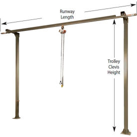 500 lb. Capacity, Monorail System, 12' Runway Length, 14' Trolley Clevis Height, 2 Columns