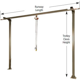 500 lb. Capacity, Monorail System, 12' Runway Length, 12' Trolley Clevis Height, 2 Columns