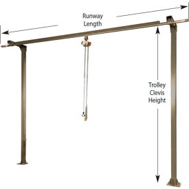 500 lb. Capacity, Monorail System, 12' Runway Length, 10' Trolley Clevis Height, 2 Columns