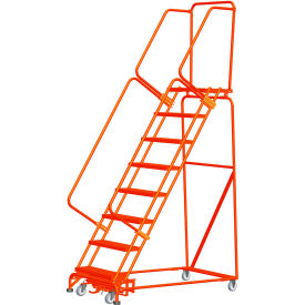 6 Step Steel Safety Rolling Ladder with Weight Actuated Lock 16"W Serrated Step Orange
