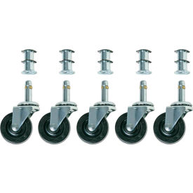 CAR5-2I Single 2" Rubber Wheel Casters, Set of 5
