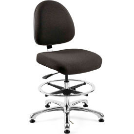 Integra-ESD Fabric Upholstered Stool, Medium-Back, Aluminum Base, Ebony