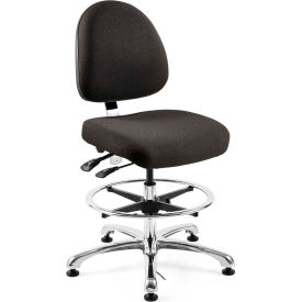 Integra-ESD Fabric Upholstered Stool, Medium-Back, Aluminum Base, Ebony