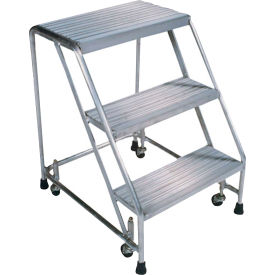 Serrated 2 Step 18"W Aluminum Rolling Ladder 10"D Top Step, Spring Loaded - A2SG