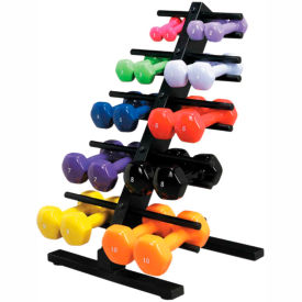 Vinyl-Coated Cast Iron Dumbbell Set with Floor Rack, 10 Piece Set