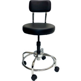 Round Vinyl Lab Stool with Backrest - Black