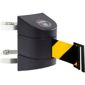 Retractable Belt Barrier, Clamp Mount, Black Case with 25' Black/Yellow Belt