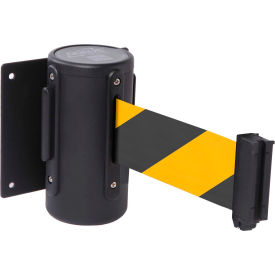 Wall Mount Retractable Belt Barrier, Black Case with 10' Black/Yellow Belt