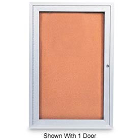 48"W x 36"H 2-Door Outdoor Enclosed Corkboard, Satin Aluminum Frame