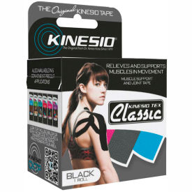 Kinesiology Tape, 2" x 4.4 yds, Black, 6 Rolls