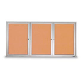 72"W x 48"H 3-Door Outdoor Enclosed Corkboard with Satin Aluminum Frame