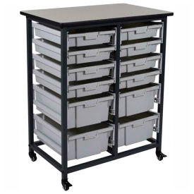 Mobile Bin Cart with 8 3"H & 4 6"H Totes - Gray/Black, 19-3/4"L x 30-1/2"W x 37-1/4"H