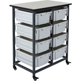 Mobile Bin Cart with Eight 6"H Totes - Gray/Black, 19-3/4"L x 30-1/2"W x 37-1/4"H