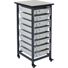 Mobile Bin Cart with Eight 3"H Totes - Gray/Black, 19-1/2"L x 17"W x 37-1/4"H