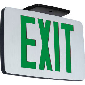 Brushed Single-Face LED Die-Cast Thin Exit Sign With Battery, Black With Green Letters