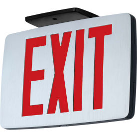LED Die-Cast Thin Exit, Brushed Face, Black, Dual Face, Red Letters, with Battery