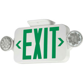 LED Combo Exit/Emergency Unit w/ Remote Capacity, Green Letters, White, Ni-Cad Battery