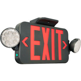 LED Combo Exit/Emergency Unit w/ Remote Capacity, Red Letters, Black, Ni-Cad Battery