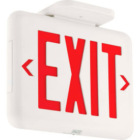 Compact Arch. LED Exit, White w/ Red Letters, w/Battery Back-up, Self-Diagnostics
