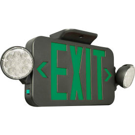 LED Combo Exit/Emergency Unit, Green Letters, Black, Ni-Cad Battery