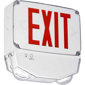 LED Combo Exit/Emergency Light, Wet Location, Red Letters, White
