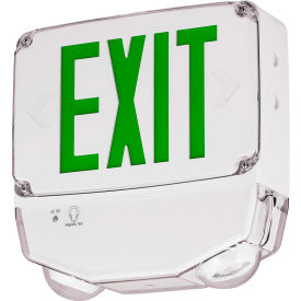 LED Combo Exit/Emerg Light, Wet Listed, Green Letters, White, One Face, Cold Temp.
