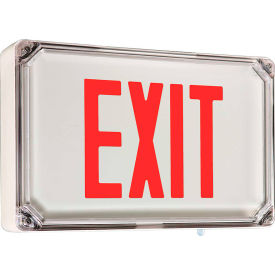 Hubbell Die Cast Alum. Wet Listed Emergency Exit, White with Red Letters, Single Face, with Battery