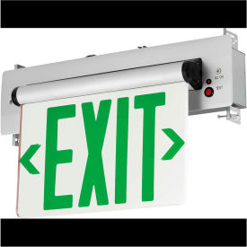 LED Edge-Lit Exit, Double-Face, Green Letters, Recessed Mount, w/ Battery Back-up