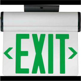 LED Edge-Lit Exit, Double-Face, Green Letters, Surface Mount, w/Battery Back-up