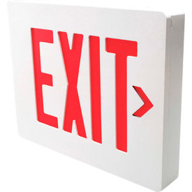 Die Cast Aluminum LED Exit Sign, White w/Red Letters, Single Face, Damp Listed