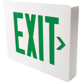 Die Cast Aluminum LED Exit Sign, White w/ Green Letters, Single Face, Damp Location