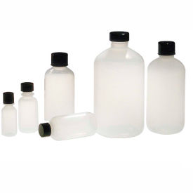 2oz (60ml) Natural LDPE Boston Round Bottle with 18-410 Black Cap, Case of 48