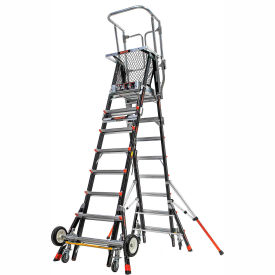 Fiberglass Aerial Safety Cage Ladder with Wheel Lift Casters, 8-14' Type 1AA