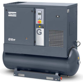Rotary Screw Compressor, 20HP, 120 Gallon, Horizontal, 125 PSI, 62.8 CFM, 3 Phase 208-230/460V