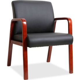 Black Leather Wood Frame Guest Chair - Black with Mahogany Frame