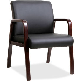 Black Leather Wood Frame Guest Chair - Black with Espresso Frame