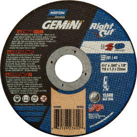 Gemini Right Angle Cut-Off Wheel 4-1/2" x .045" x 7/8" 36 Grit Alum. Oxide Type 1