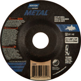 Metal Right Angle Cut-Off Wheel 4-1/2" x .045" x 7/8" 36 Grit Alum. Oxide Type 27