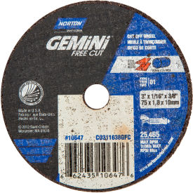 Gemini Small Diameter Cut-Off Wheel 3" x 1/16" x 3/8" 36 Grit Alum. Oxide Type 1