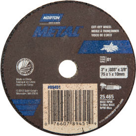 Metal Small Diameter Cut-Off Wheel 3" x .035" x 3/8" 60 Grit Alum. Oxide Type 1