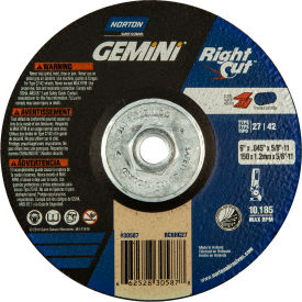 Gemini Right Angle Cut-Off Wheel 6" x .045" x 5/8 - 11" 24 Grit Alum. Oxide T27