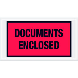 Full Face Envelopes, "Documents Enclosed" Print, 10"L x 5-1/2"W, Red, 1000/Pack