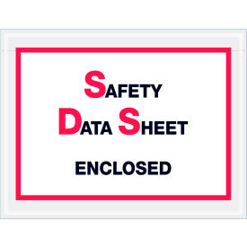 Full Face SDS Envelopes, "Safety Data Sheet Enclosed" Print, 5"L x 6-1/2"W, Clear, 1000/Pack
