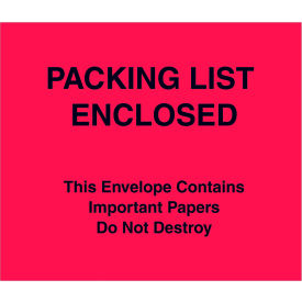 Full Face Envelopes, "Packing List Enclosed" Print, 6"L x 7"W, Red, 1000/Pack