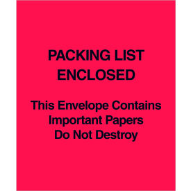 Full Face Envelopes, "Packing List Enclosed" Print, 6"L x 5"W, Red, 1000/Pack