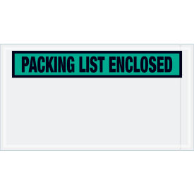 Panel Face Envelopes, "Packing List Enclosed" Print, 10"L x 5-1/2"W, Green, 1000/Pack